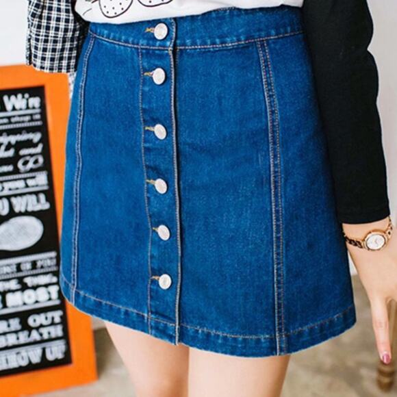 *6/$35* Mudd 3 Small Blue Dark Wash Denim A-line Mini Skirt Button Closure - Picture 1 of 5